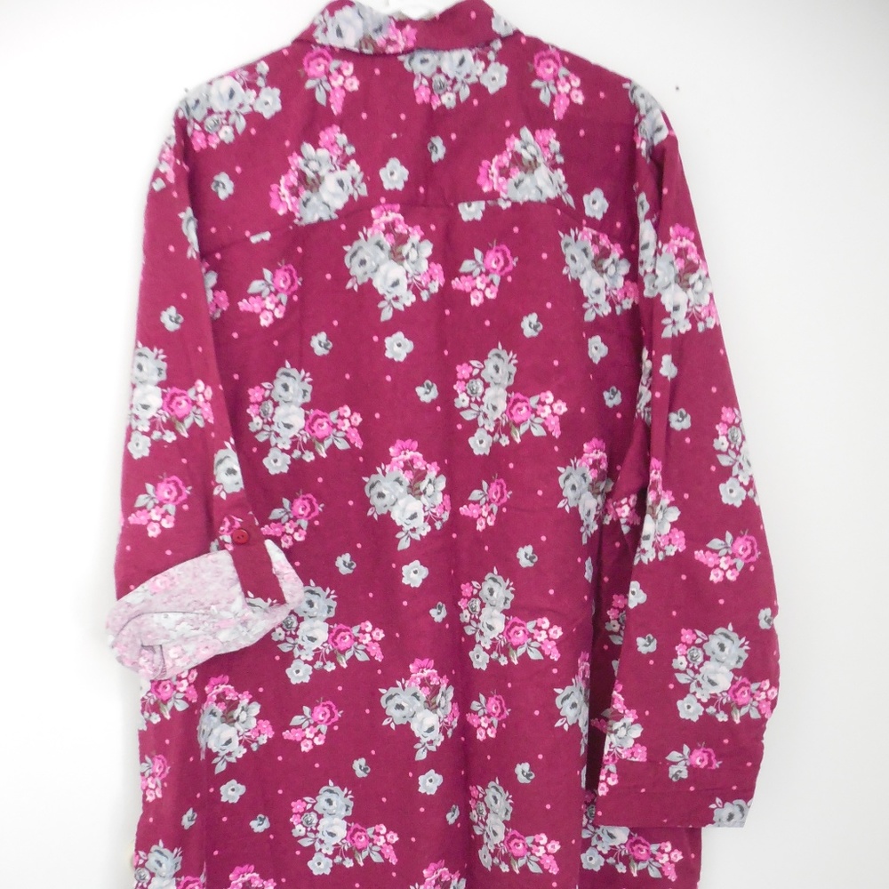 NEW WOMENS BURGUNDY FLORAL FLANNEL PAJAMA GOWN 3X - Picture 6 of 6